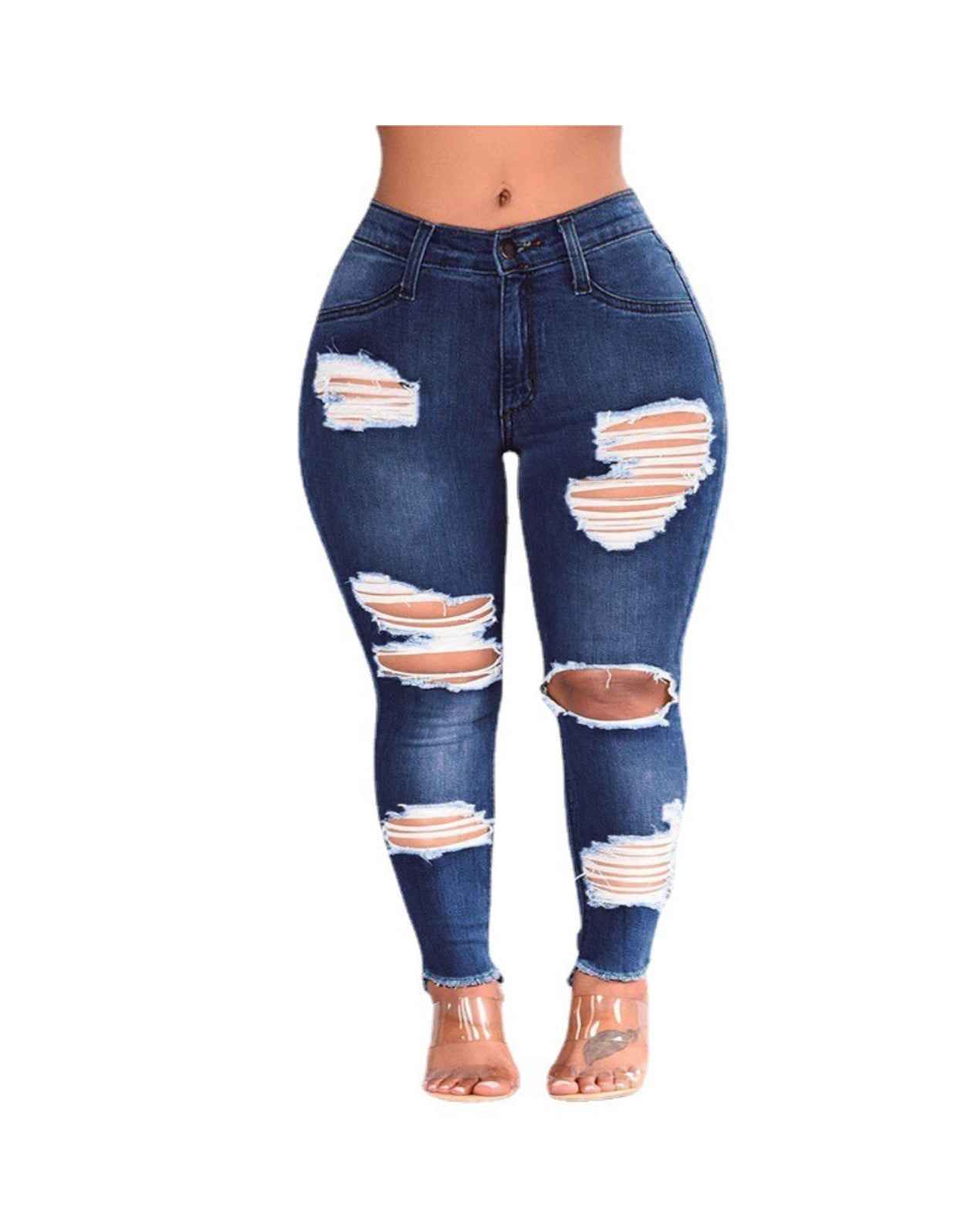 Dark blue jeans with rips