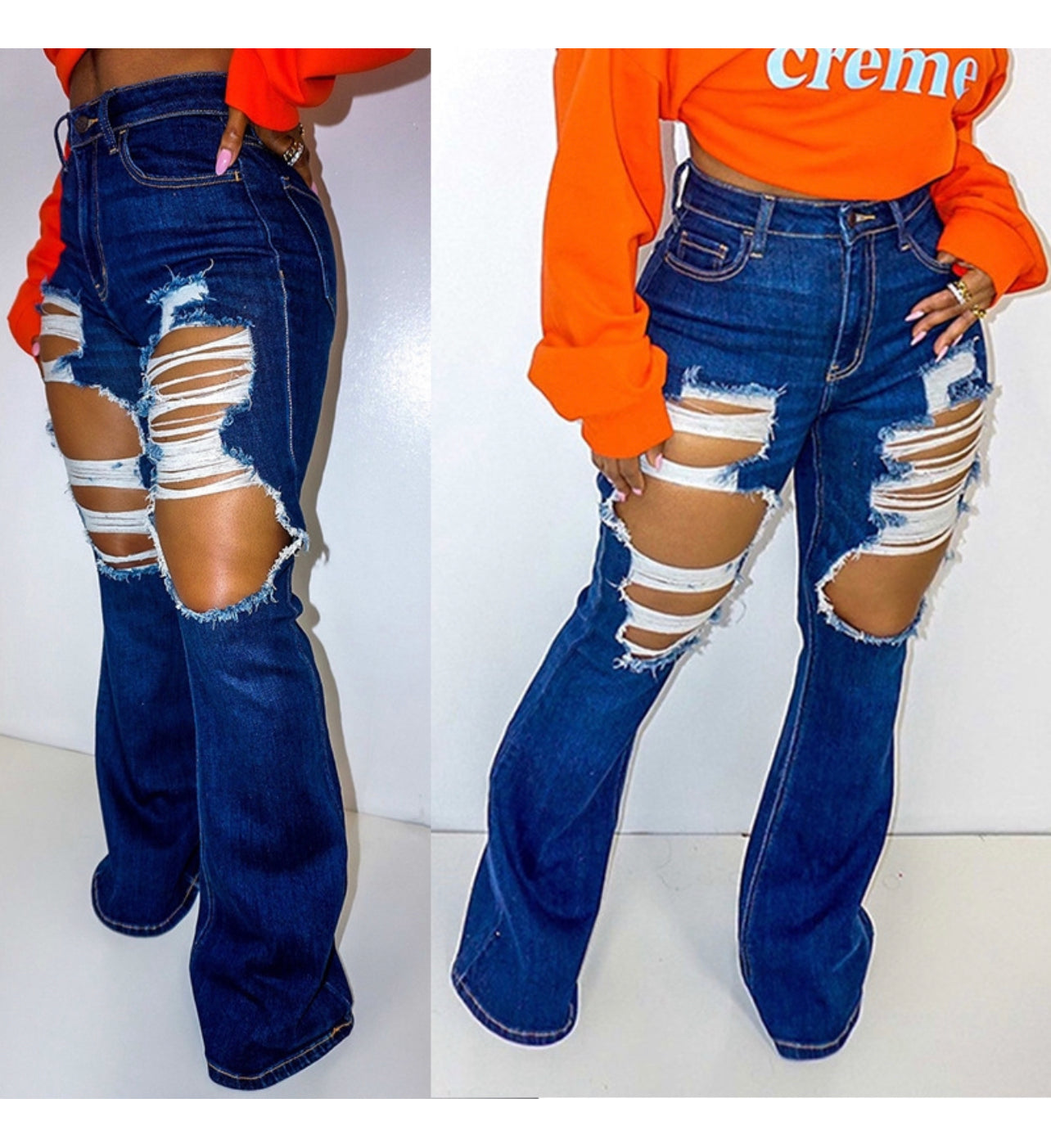 Ripped jeans with bell bottoms