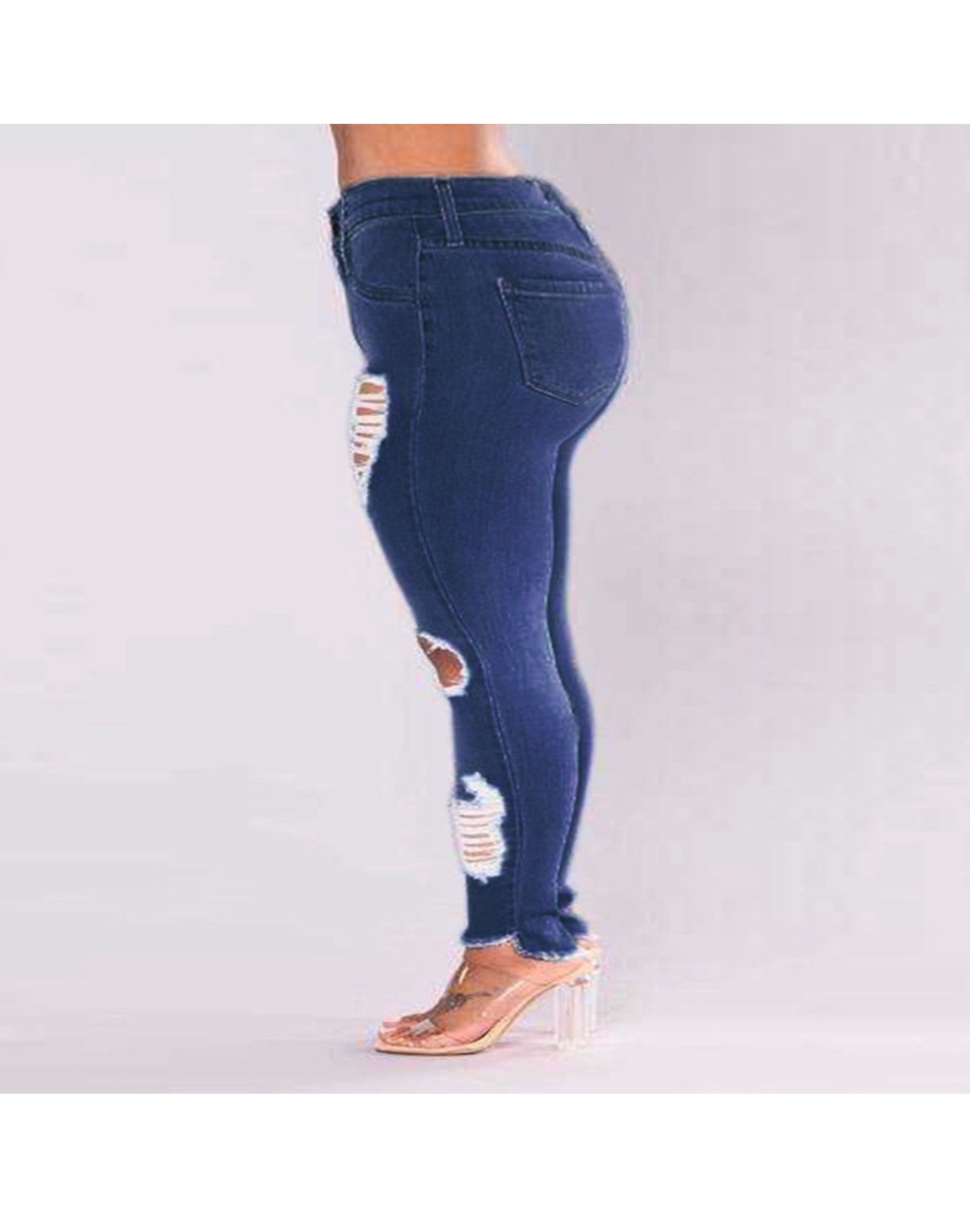 Dark blue jeans with rips