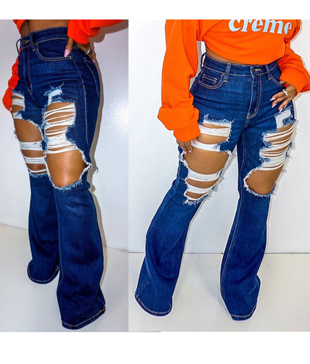 Ripped jeans with bell bottoms