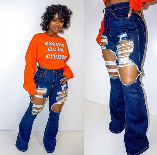 Ripped jeans with bell bottoms
