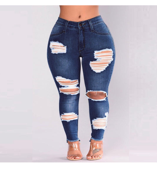 Dark blue jeans with rips